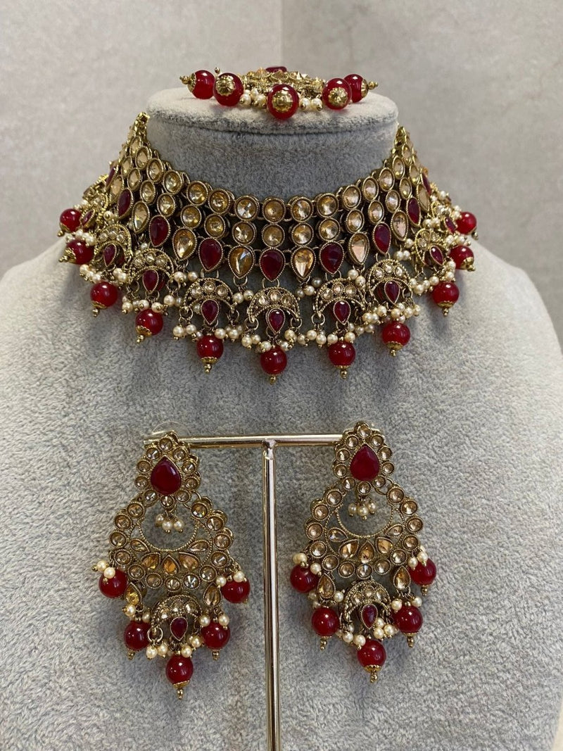 SLIGHTLY IMPERFECT: Antique Gold Necklace - Ruby - SOKORA JEWELSSLIGHTLY IMPERFECT: Antique Gold Necklace - RubyChoker Sets