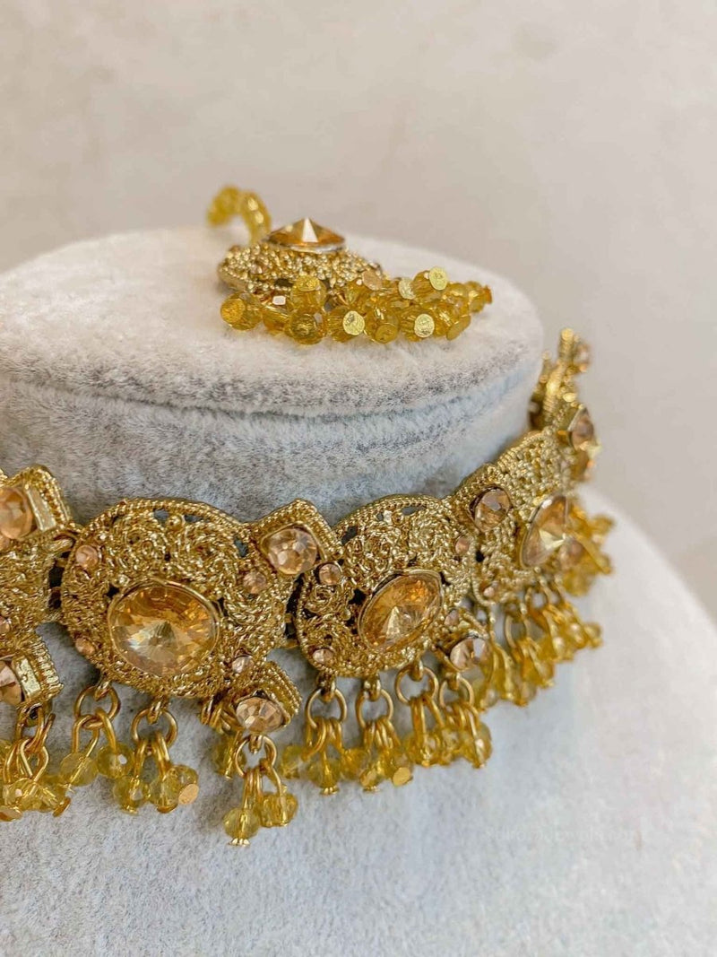 SLIGHTLY IMPERFECT: Antique Gold Necklace Set - Amber - SOKORA JEWELSSLIGHTLY IMPERFECT: Antique Gold Necklace Set - AmberNECKLACE SETS