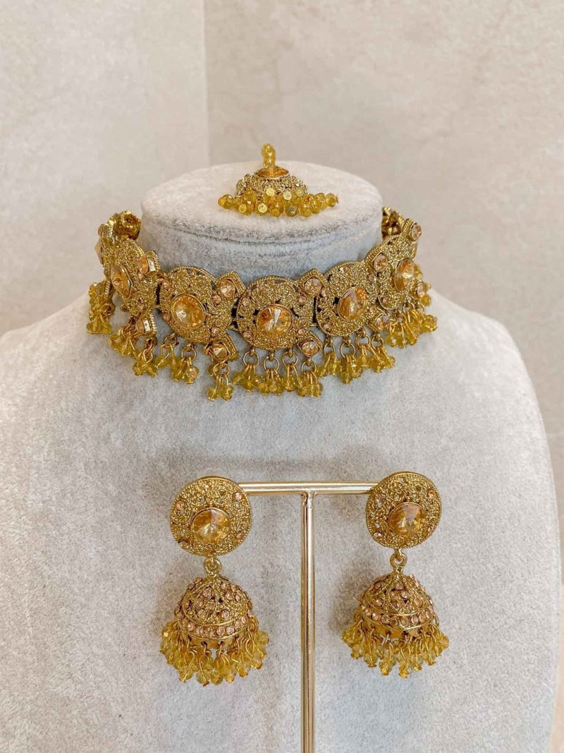 SLIGHTLY IMPERFECT: Antique Gold Necklace Set - Amber - SOKORA JEWELSSLIGHTLY IMPERFECT: Antique Gold Necklace Set - AmberNECKLACE SETS