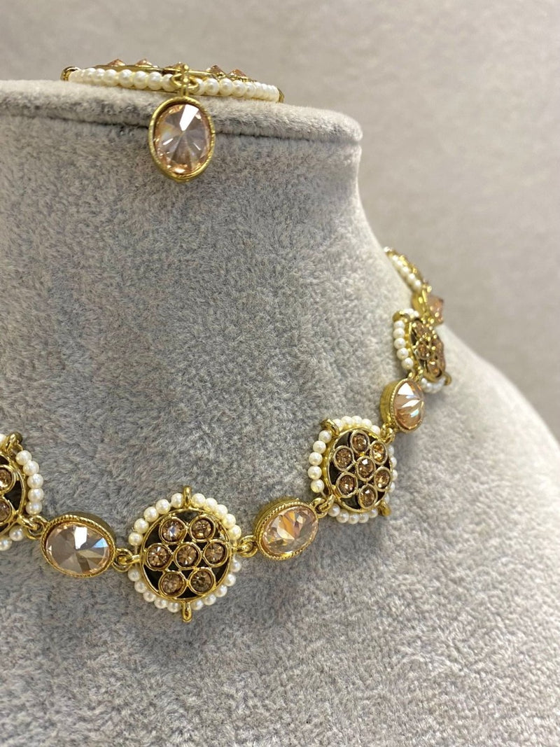 SLIGHTLY IMPERFECT: Antique Gold Necklace Set - Champagne/Pearl - SOKORA JEWELSSLIGHTLY IMPERFECT: Antique Gold Necklace Set - Champagne/PearlNECKLACE SETS