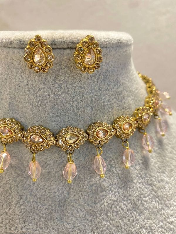 SLIGHTLY IMPERFECT: Antique Gold Necklace Set - Pink - SOKORA JEWELSSLIGHTLY IMPERFECT: Antique Gold Necklace Set - Pink