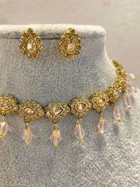 SLIGHTLY IMPERFECT: Antique Gold Necklace Set - Pink - SOKORA JEWELSSLIGHTLY IMPERFECT: Antique Gold Necklace Set - Pink