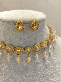 SLIGHTLY IMPERFECT: Antique Gold Necklace Set - Pink - SOKORA JEWELSSLIGHTLY IMPERFECT: Antique Gold Necklace Set - Pink