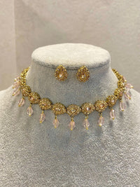 SLIGHTLY IMPERFECT: Antique Gold Necklace Set - Pink - SOKORA JEWELSSLIGHTLY IMPERFECT: Antique Gold Necklace Set - Pink