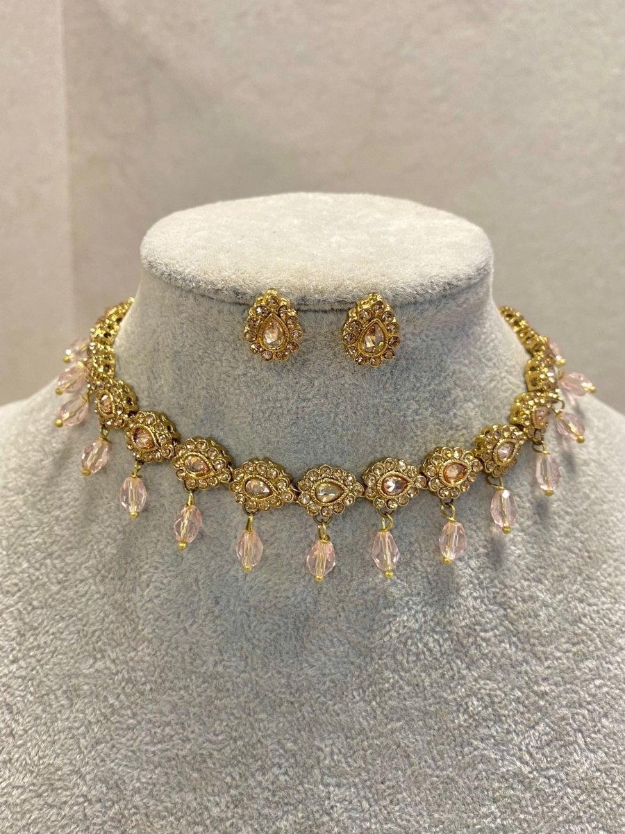 SLIGHTLY IMPERFECT: Antique Gold Necklace Set - Pink - SOKORA JEWELSSLIGHTLY IMPERFECT: Antique Gold Necklace Set - Pink
