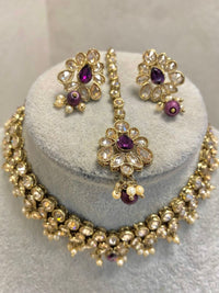 SLIGHTLY IMPERFECT: Antique Gold Necklace Set - Purple - SOKORA JEWELSSLIGHTLY IMPERFECT: Antique Gold Necklace Set - Purple