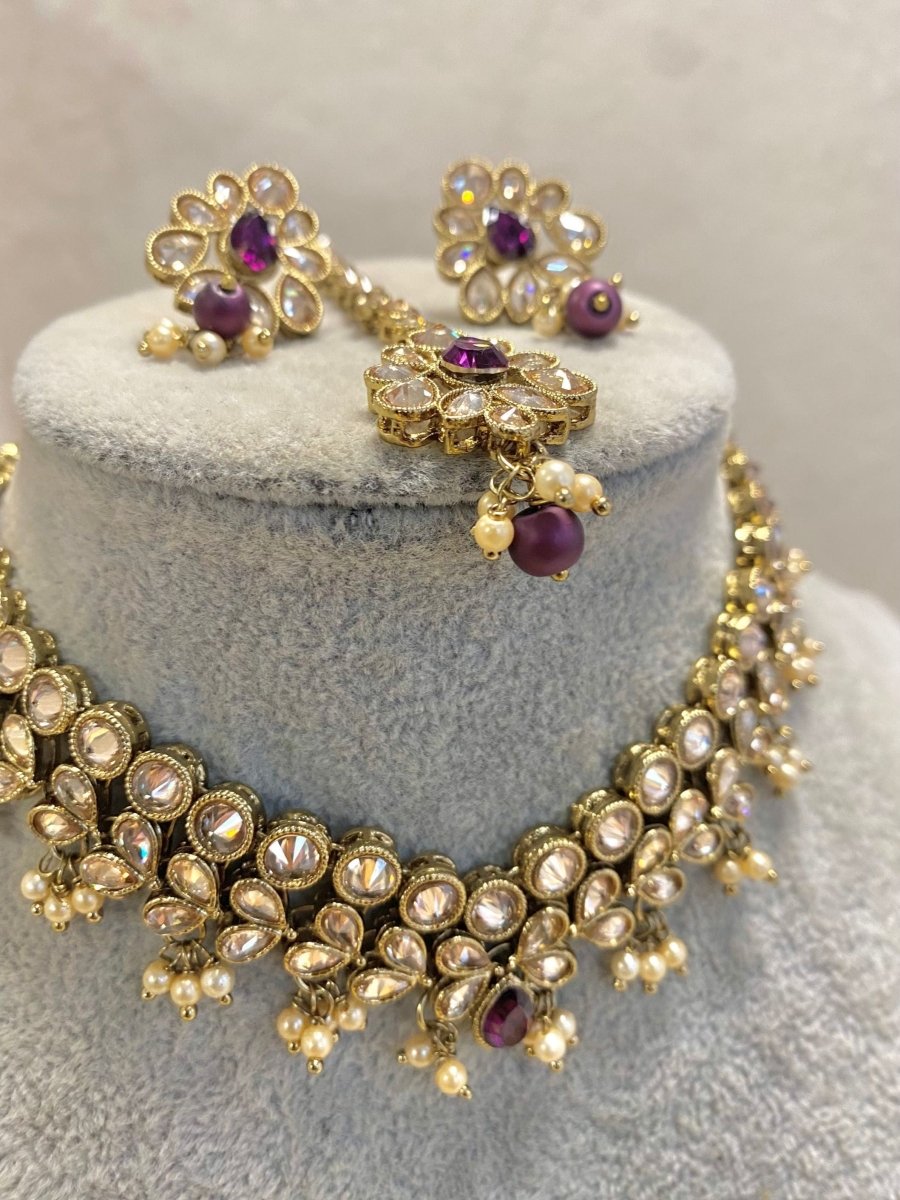 SLIGHTLY IMPERFECT: Antique Gold Necklace Set - Purple - SOKORA JEWELSSLIGHTLY IMPERFECT: Antique Gold Necklace Set - Purple