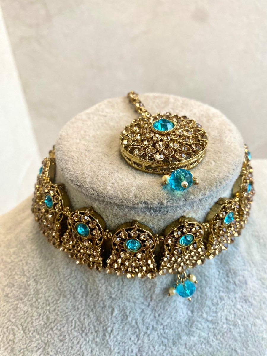 SLIGHTLY IMPERFECT: Antique Gold Necklace Set - Turquoise - SOKORA JEWELSSLIGHTLY IMPERFECT: Antique Gold Necklace Set - TurquoiseNECKLACE SETS