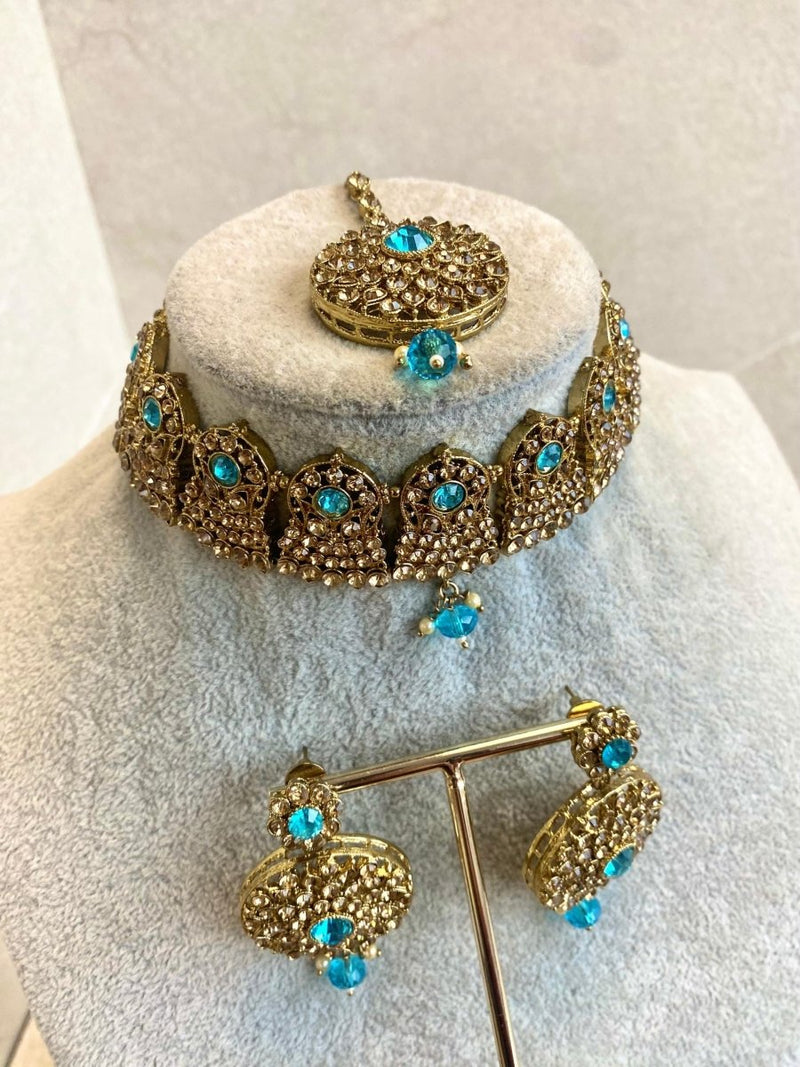 SLIGHTLY IMPERFECT: Antique Gold Necklace Set - Turquoise - SOKORA JEWELSSLIGHTLY IMPERFECT: Antique Gold Necklace Set - TurquoiseNECKLACE SETS