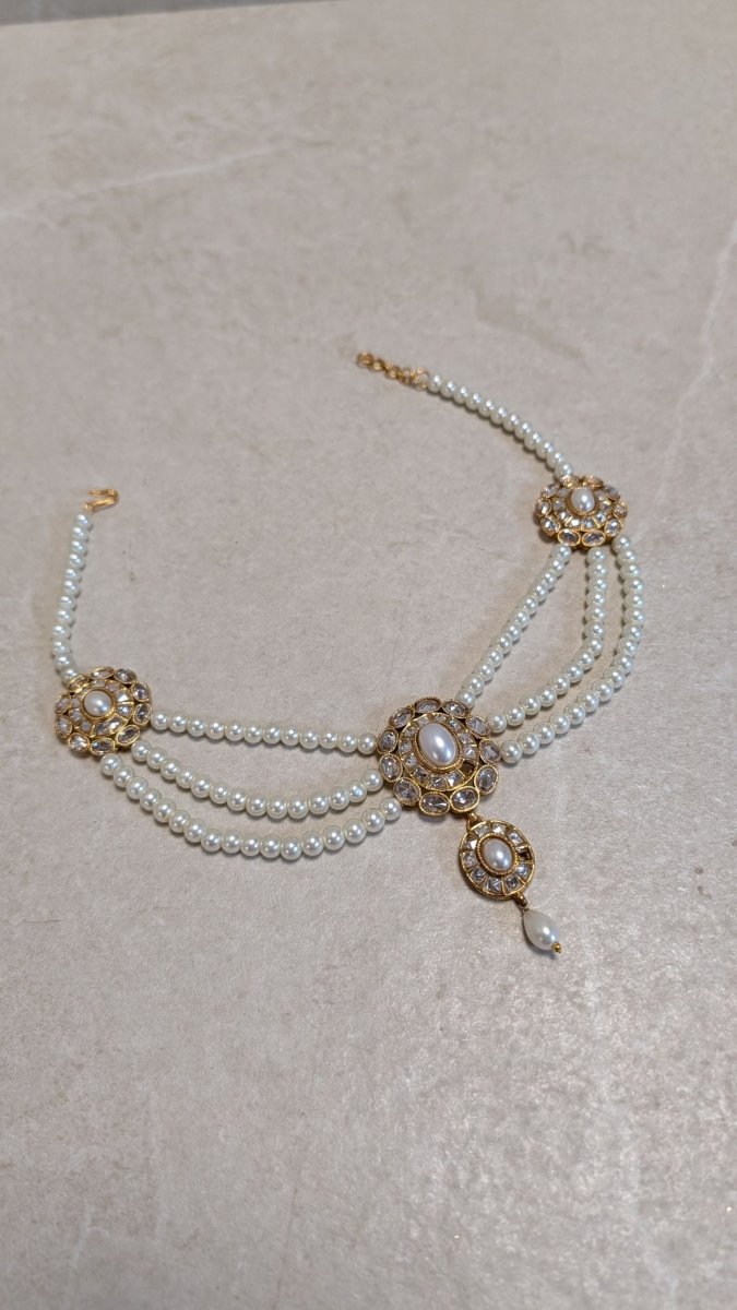 SLIGHTLY IMPERFECT: Antique Gold Pearl Chain Kalgi - SOKORA JEWELSSLIGHTLY IMPERFECT: Antique Gold Pearl Chain Kalgi