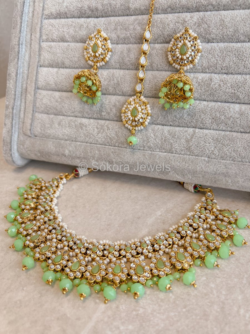 Slightly Imperfect : Asmita Faux Kundan Set - Mint - SOKORA JEWELSSlightly Imperfect : Asmita Faux Kundan Set - MintNECKLACE SETS