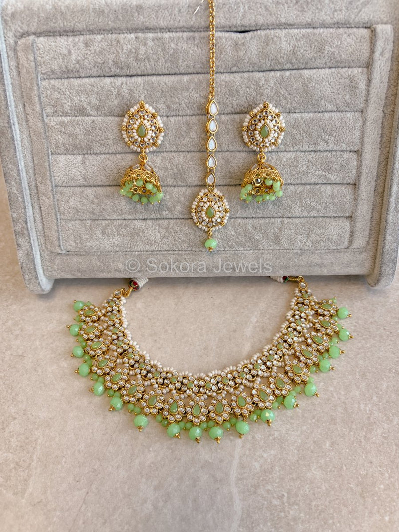 Slightly Imperfect : Asmita Faux Kundan Set - Mint - SOKORA JEWELSSlightly Imperfect : Asmita Faux Kundan Set - MintNECKLACE SETS