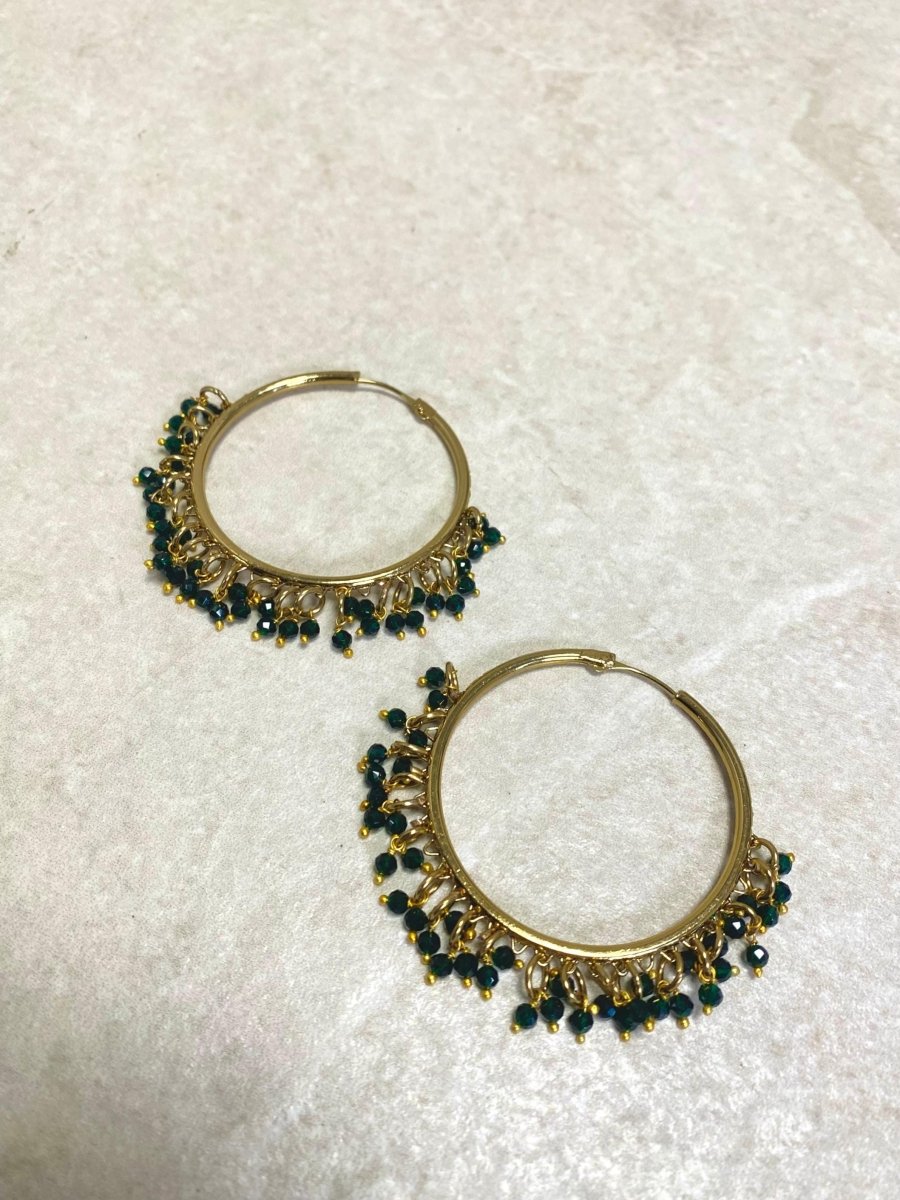 SLIGHTLY IMPERFECT: Beaded Hoop Earrings - Dark Green - SOKORA JEWELSSLIGHTLY IMPERFECT: Beaded Hoop Earrings - Dark Green