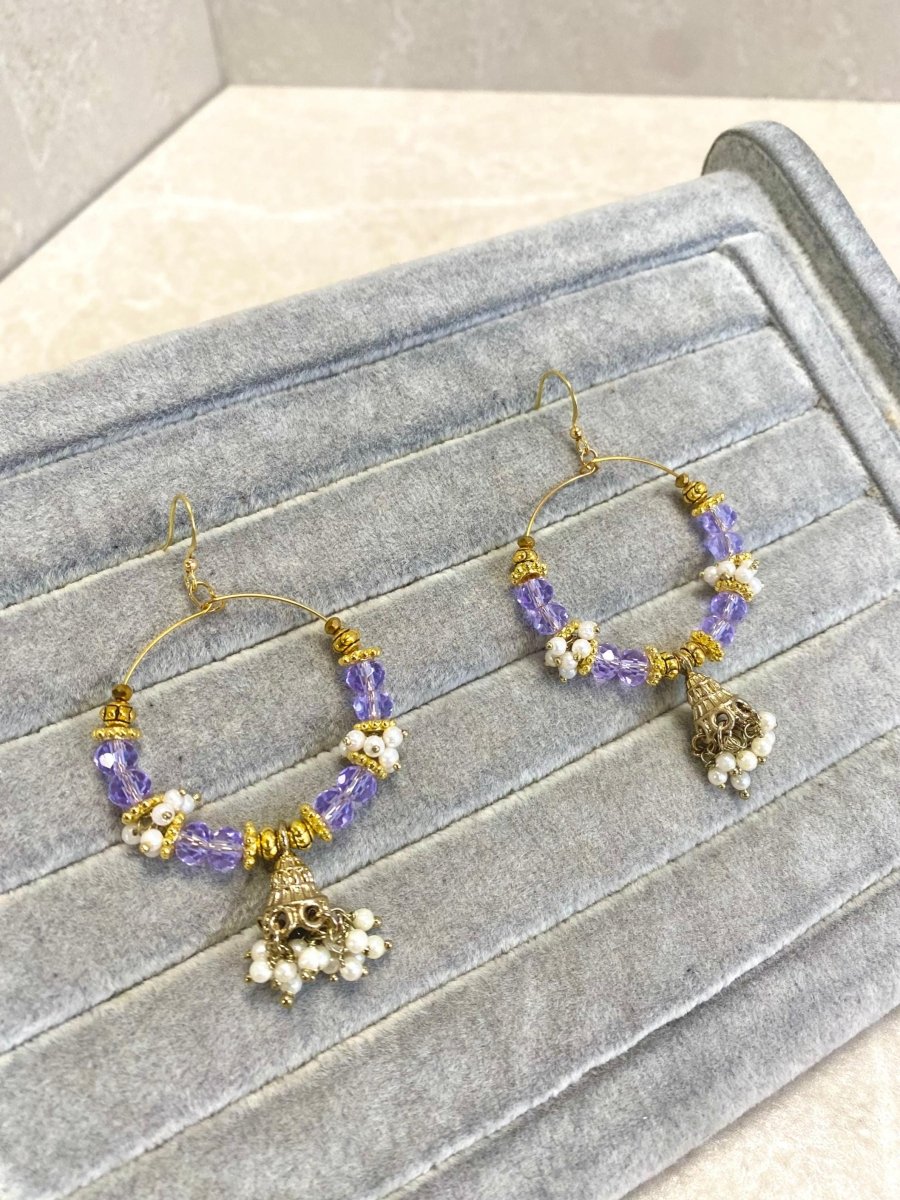 SLIGHTLY IMPERFECT: Beaded Hoop Earrings - Purple - SOKORA JEWELSSLIGHTLY IMPERFECT: Beaded Hoop Earrings - Purple