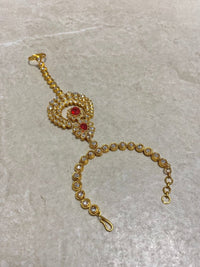 SLIGHTLY IMPERFECT: Bright Gold Hand Harness - Red/Clear - SOKORA JEWELSSLIGHTLY IMPERFECT: Bright Gold Hand Harness - Red/Clear
