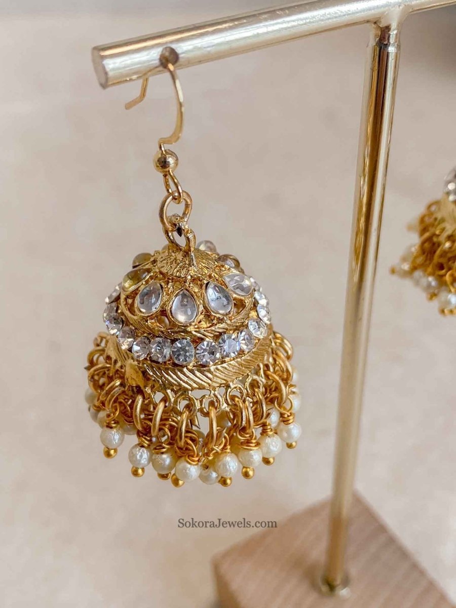 SLIGHTLY IMPERFECT: Bright Gold Jhumka Earrings - SOKORA JEWELSSLIGHTLY IMPERFECT: Bright Gold Jhumka Earrings