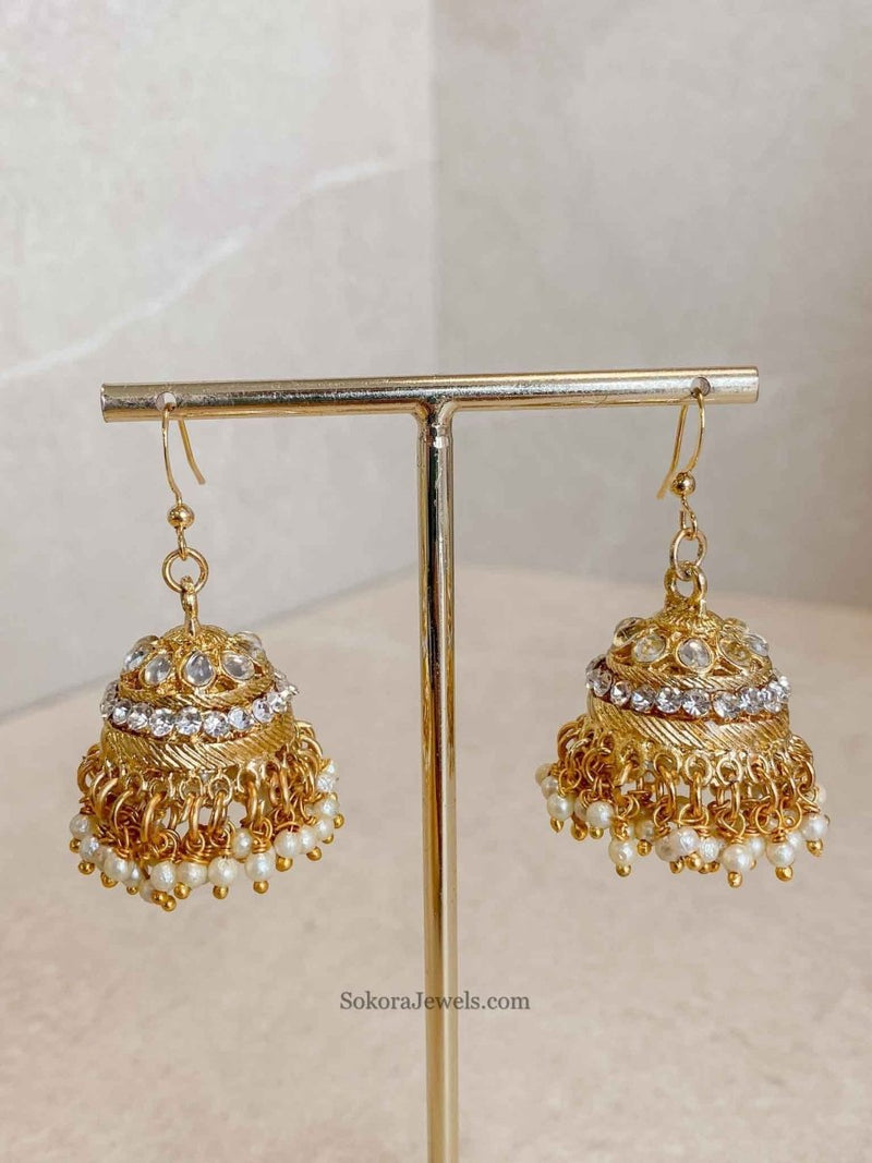 SLIGHTLY IMPERFECT: Bright Gold Jhumka Earrings - SOKORA JEWELSSLIGHTLY IMPERFECT: Bright Gold Jhumka Earrings