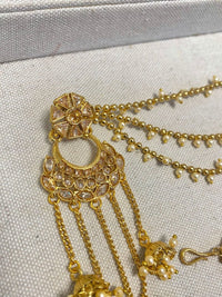 SLIGHTLY IMPERFECT: Bright Gold Jhumka Earrings with Ear - Chains - SOKORA JEWELSSLIGHTLY IMPERFECT: Bright Gold Jhumka Earrings with Ear - ChainsEARRINGS