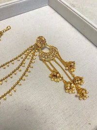 SLIGHTLY IMPERFECT: Bright Gold Jhumka Earrings with Ear - Chains - SOKORA JEWELSSLIGHTLY IMPERFECT: Bright Gold Jhumka Earrings with Ear - ChainsEARRINGS