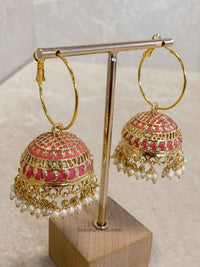 SLIGHTLY IMPERFECT: Bright Gold Jhumka Hoops - Pink - SOKORA JEWELSSLIGHTLY IMPERFECT: Bright Gold Jhumka Hoops - Pink