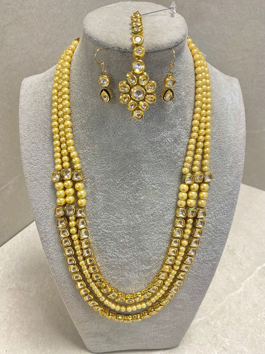 SLIGHTLY IMPERFECT: Bright Gold Kundan Mala Set - SOKORA JEWELSSLIGHTLY IMPERFECT: Bright Gold Kundan Mala SetNECKLACE SETS