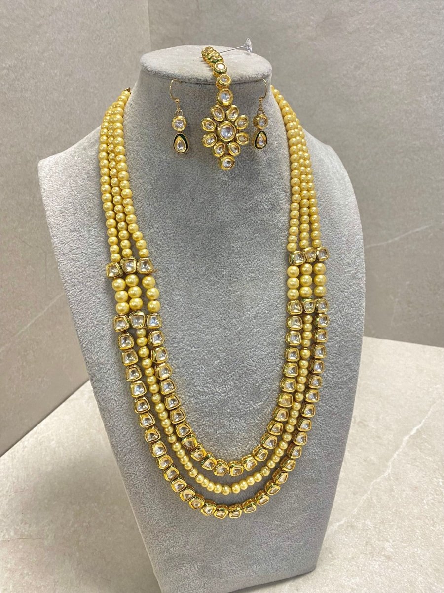 SLIGHTLY IMPERFECT: Bright Gold Kundan Mala Set - SOKORA JEWELSSLIGHTLY IMPERFECT: Bright Gold Kundan Mala SetNECKLACE SETS