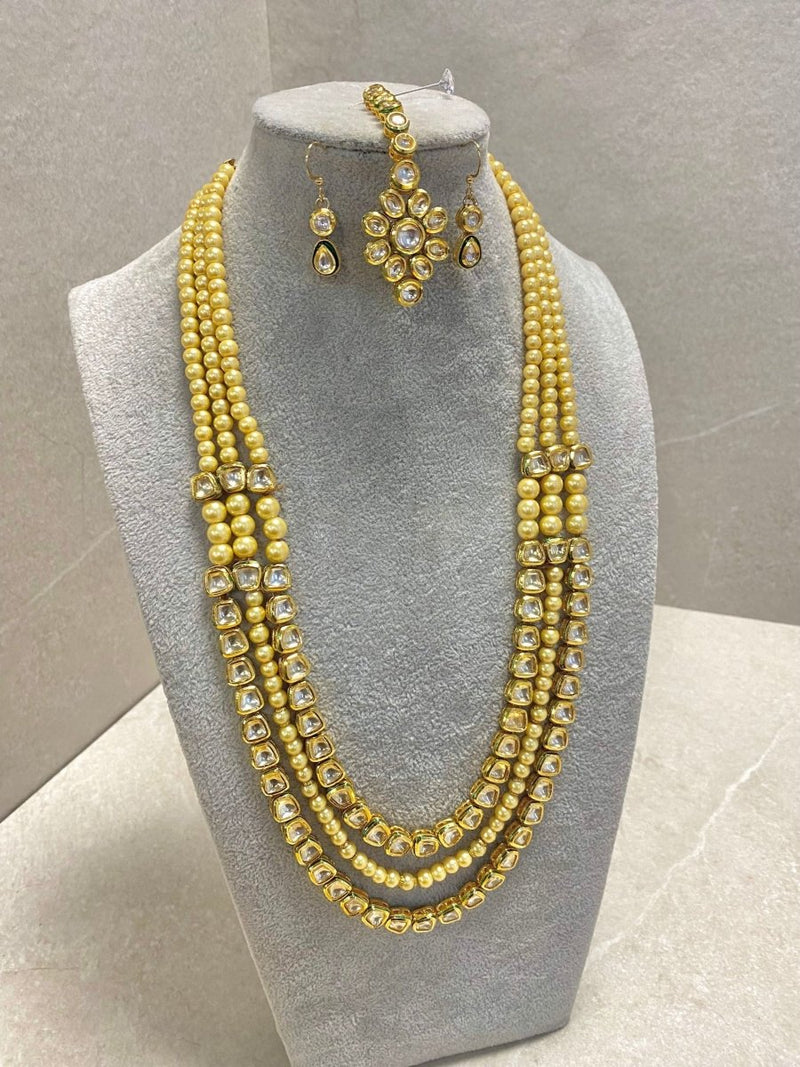 SLIGHTLY IMPERFECT: Bright Gold Kundan Mala Set - SOKORA JEWELSSLIGHTLY IMPERFECT: Bright Gold Kundan Mala SetNECKLACE SETS