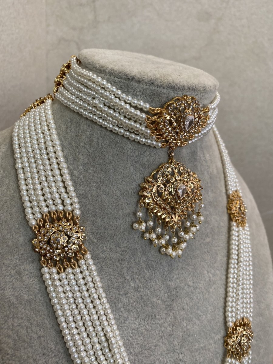 SLIGHTLY IMPERFECT: Bright Gold Mala & Choker Set - Pearl - SOKORA JEWELSSLIGHTLY IMPERFECT: Bright Gold Mala & Choker Set - Pearl