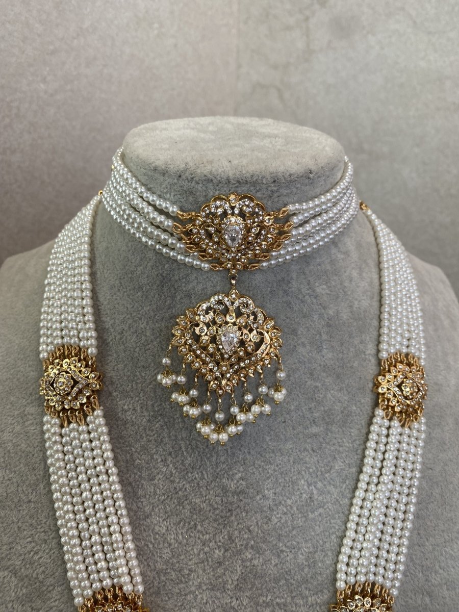 SLIGHTLY IMPERFECT: Bright Gold Mala & Choker Set - Pearl - SOKORA JEWELSSLIGHTLY IMPERFECT: Bright Gold Mala & Choker Set - Pearl