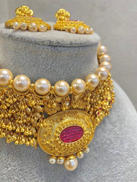 SLIGHTLY IMPERFECT: Bright Gold Necklace Set - Ruby - SOKORA JEWELSSLIGHTLY IMPERFECT: Bright Gold Necklace Set - RubyChoker Sets