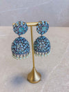 SLIGHTLY IMPERFECT: Diamante Jhumka Earrings - Blue - SOKORA JEWELSSLIGHTLY IMPERFECT: Diamante Jhumka Earrings - Blue