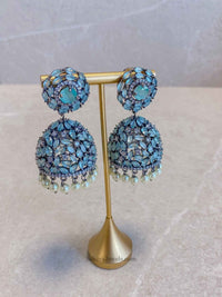 SLIGHTLY IMPERFECT: Diamante Jhumka Earrings - Blue - SOKORA JEWELSSLIGHTLY IMPERFECT: Diamante Jhumka Earrings - Blue