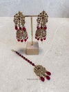 SLIGHTLY IMPERFECT: Jhumka Earring & Tikka set - Maroon - SOKORA JEWELSSLIGHTLY IMPERFECT: Jhumka Earring & Tikka set - Maroon