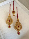 Slightly Imperfect: Large Bright Gold Earrings & Tikka set - Ruby/Red - SOKORA JEWELSSlightly Imperfect: Large Bright Gold Earrings & Tikka set - Ruby/Red