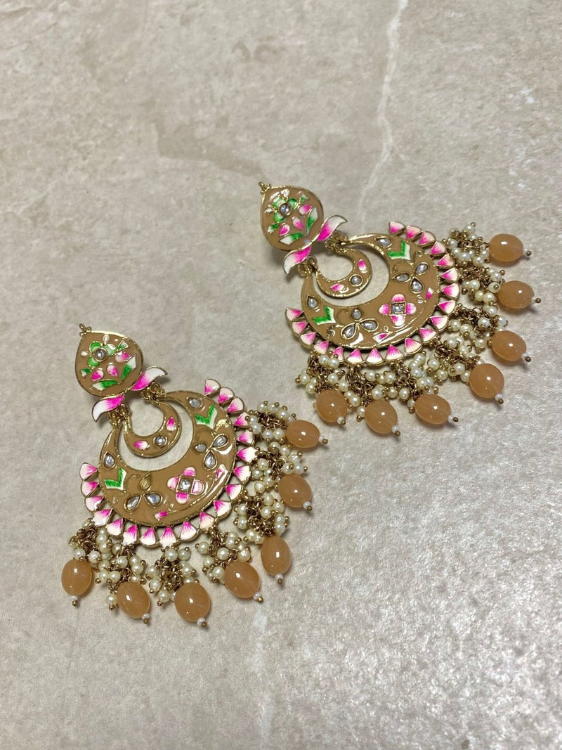 SLIGHTLY IMPERFECT: Large Meenakari Painted Earrings - Brown - SOKORA JEWELSSLIGHTLY IMPERFECT: Large Meenakari Painted Earrings - Brown