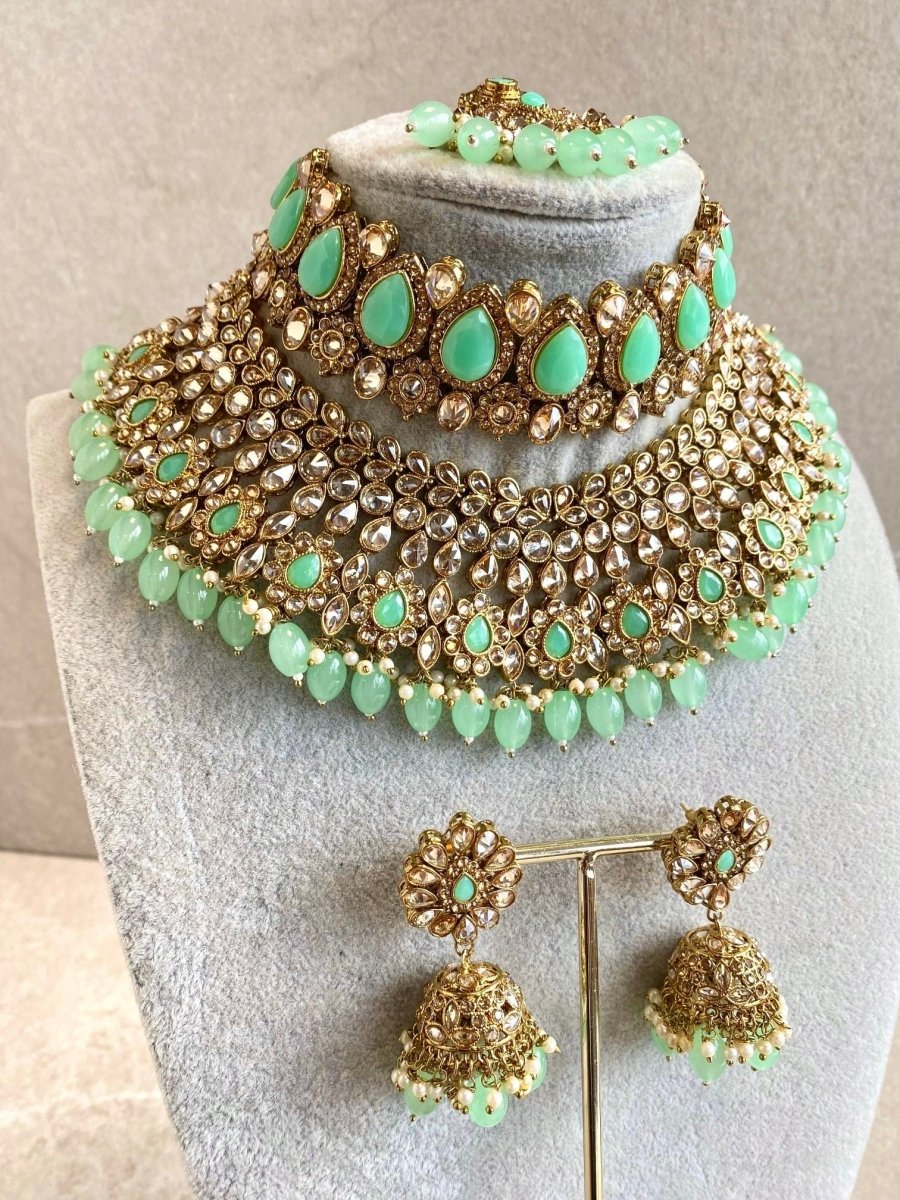 Slightly Imperfect : Lucie Bridal Necklace Set - Mint - SOKORA JEWELSSlightly Imperfect : Lucie Bridal Necklace Set - Mint