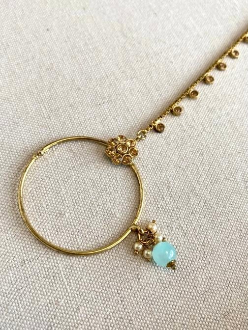 SLIGHTLY IMPERFECT: Medium Antique Gold Nose Ring - Slide Type - Blue - SOKORA JEWELSSLIGHTLY IMPERFECT: Medium Antique Gold Nose Ring - Slide Type - Blue