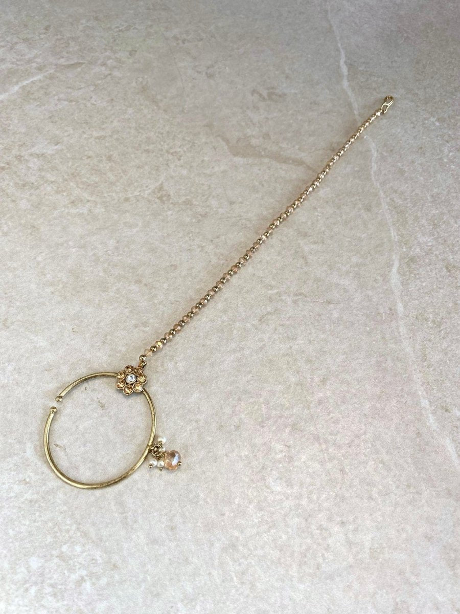 SLIGHTLY IMPERFECT: Medium Antique Gold Nose Ring - Slide Type - Champagne/Clear - SOKORA JEWELSSLIGHTLY IMPERFECT: Medium Antique Gold Nose Ring - Slide Type - Champagne/Clear