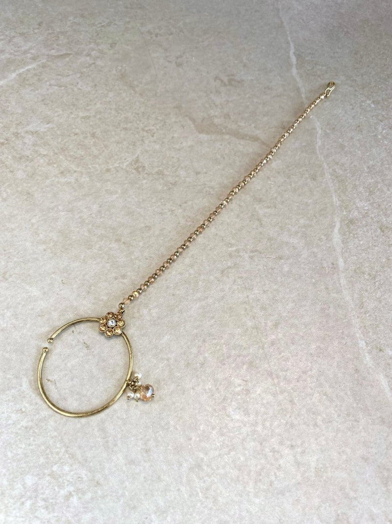 SLIGHTLY IMPERFECT: Medium Antique Gold Nose Ring - Slide Type - Champagne/Clear - SOKORA JEWELSSLIGHTLY IMPERFECT: Medium Antique Gold Nose Ring - Slide Type - Champagne/Clear