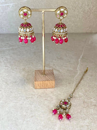 SLIGHTLY IMPERFECT: Mirror Jhumka Earring & Tikka set - 6 Colours - SOKORA JEWELSSLIGHTLY IMPERFECT: Mirror Jhumka Earring & Tikka set - 6 Colours