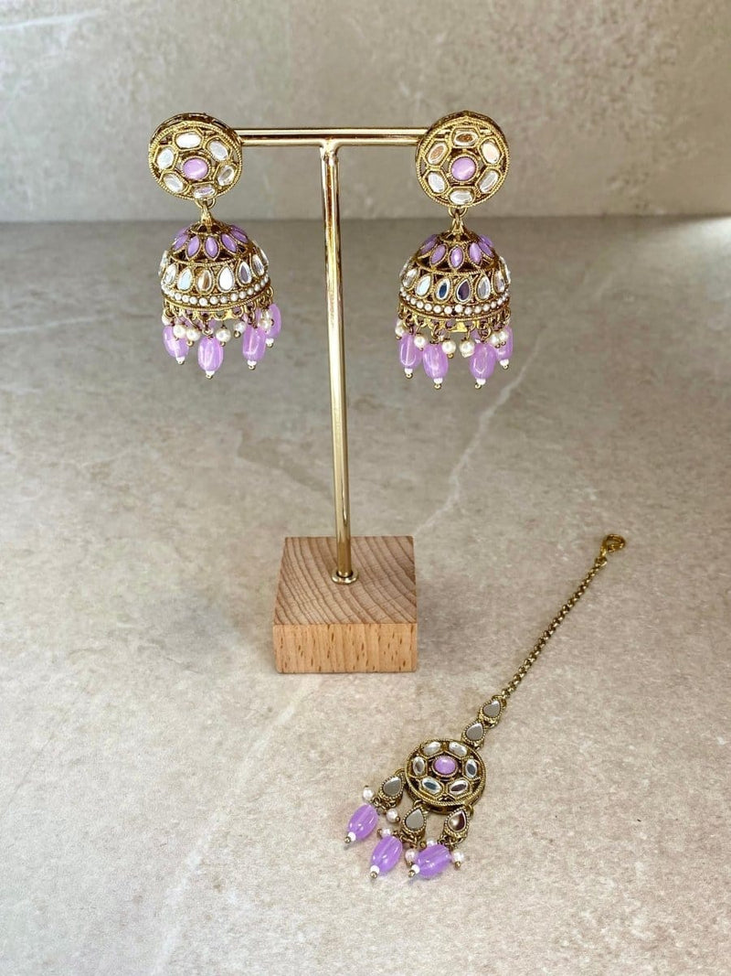 SLIGHTLY IMPERFECT: Mirror Jhumka Earring & Tikka set - 6 Colours - SOKORA JEWELSSLIGHTLY IMPERFECT: Mirror Jhumka Earring & Tikka set - 6 Colours
