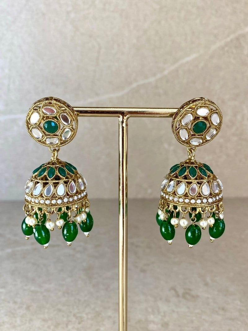 SLIGHTLY IMPERFECT: Mirror Jhumka Earring & Tikka set - 6 Colours - SOKORA JEWELSSLIGHTLY IMPERFECT: Mirror Jhumka Earring & Tikka set - 6 Colours