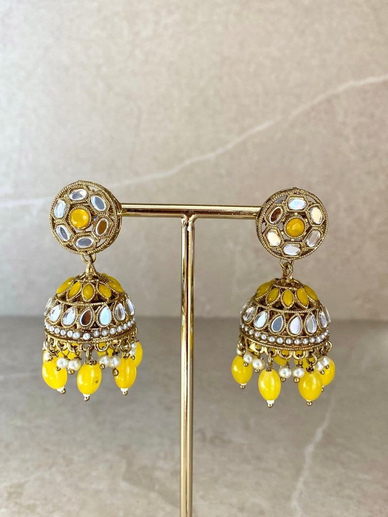 SLIGHTLY IMPERFECT: Mirror Jhumka Earring & Tikka set - 6 Colours - SOKORA JEWELSSLIGHTLY IMPERFECT: Mirror Jhumka Earring & Tikka set - 6 Colours