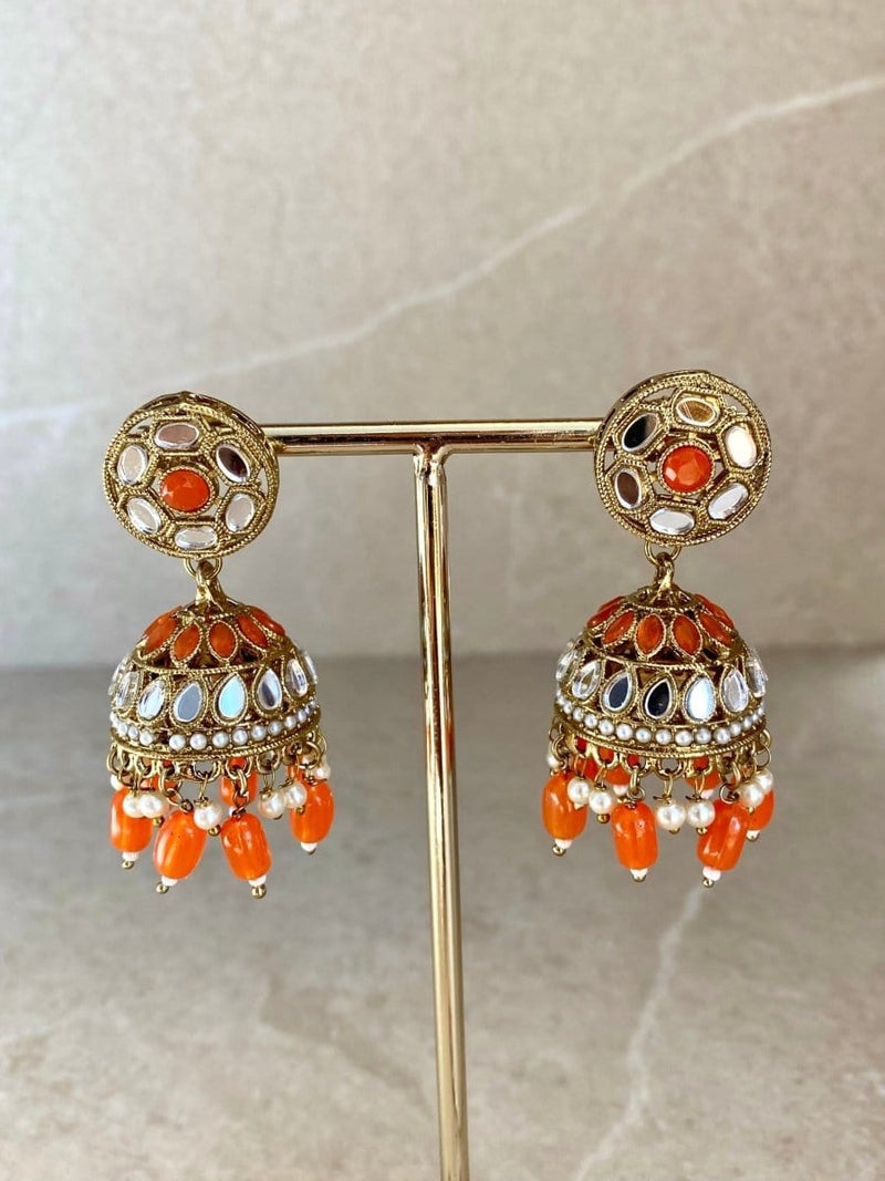 SLIGHTLY IMPERFECT: Mirror Jhumka Earring & Tikka set - 6 Colours - SOKORA JEWELSSLIGHTLY IMPERFECT: Mirror Jhumka Earring & Tikka set - 6 Colours