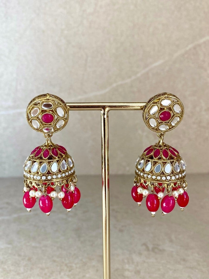 SLIGHTLY IMPERFECT: Mirror Jhumka Earring & Tikka set - 6 Colours - SOKORA JEWELSSLIGHTLY IMPERFECT: Mirror Jhumka Earring & Tikka set - 6 Colours