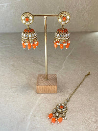 SLIGHTLY IMPERFECT: Mirror Jhumka Earring & Tikka set - 6 Colours - SOKORA JEWELSSLIGHTLY IMPERFECT: Mirror Jhumka Earring & Tikka set - 6 Colours