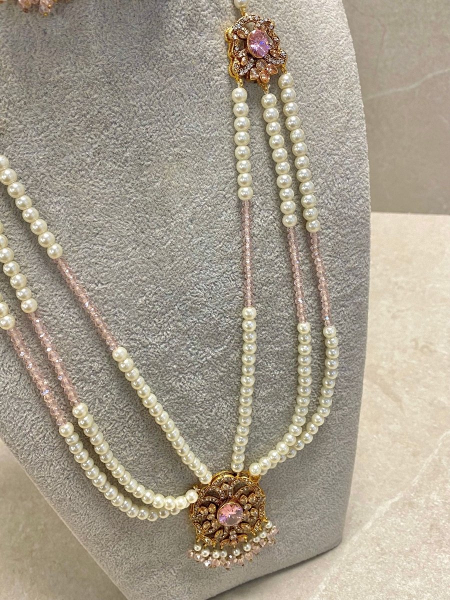 SLIGHTLY IMPERFECT: Pearly Mala & Earrings Set - Pink - SOKORA JEWELSSLIGHTLY IMPERFECT: Pearly Mala & Earrings Set - Pink