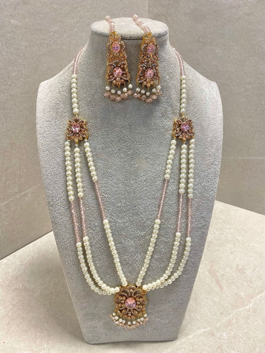 SLIGHTLY IMPERFECT: Pearly Mala & Earrings Set - Pink - SOKORA JEWELSSLIGHTLY IMPERFECT: Pearly Mala & Earrings Set - Pink