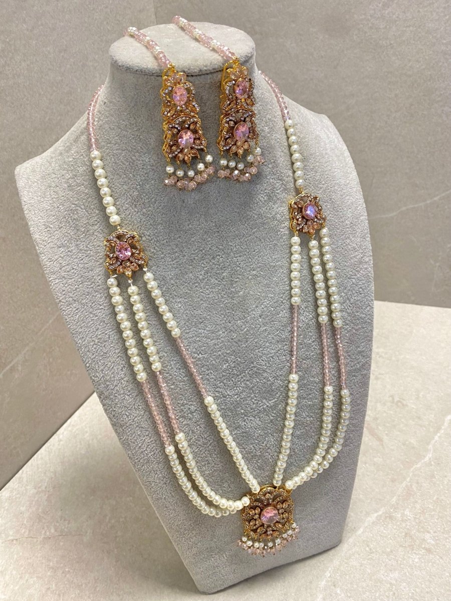 SLIGHTLY IMPERFECT: Pearly Mala & Earrings Set - Pink - SOKORA JEWELSSLIGHTLY IMPERFECT: Pearly Mala & Earrings Set - Pink