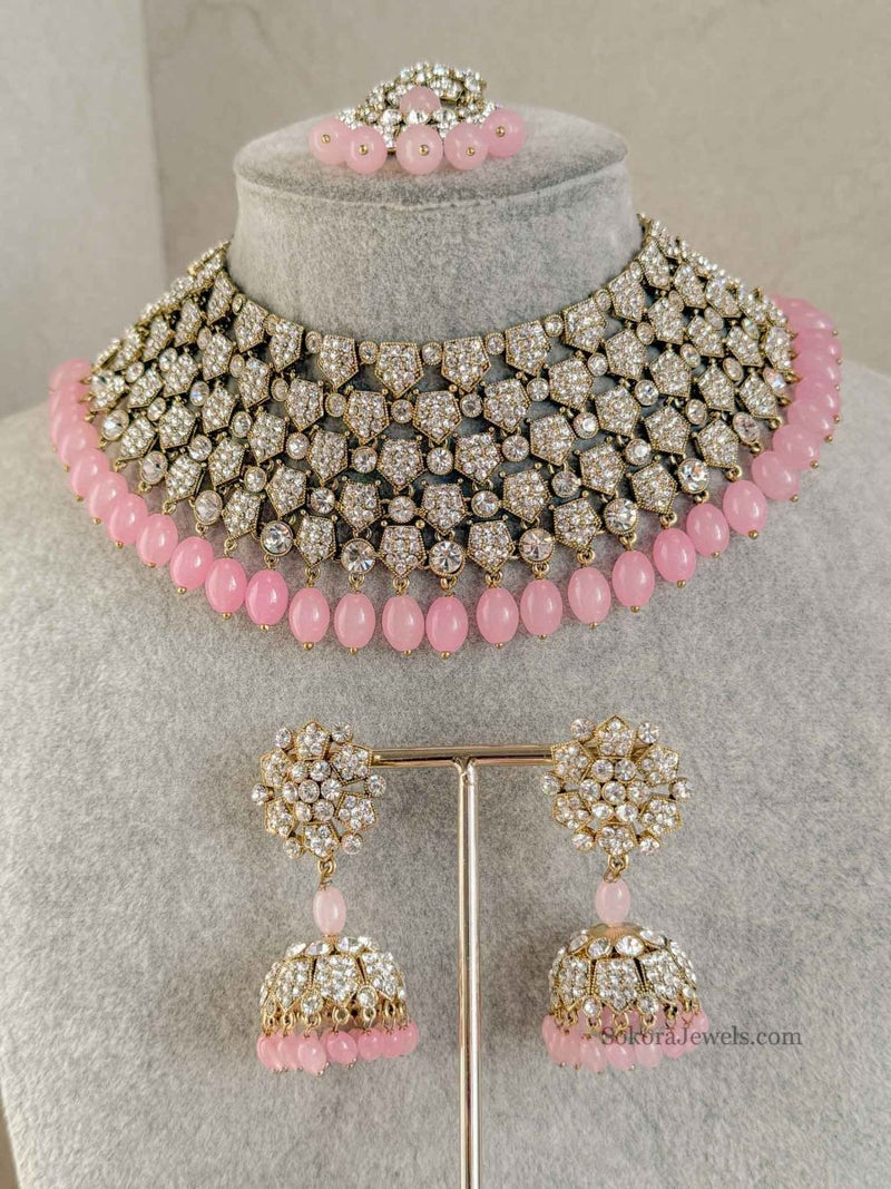 SLIGHTLY IMPERFECT: Pink & Clear Necklace Set - SOKORA JEWELSSLIGHTLY IMPERFECT: Pink & Clear Necklace Set